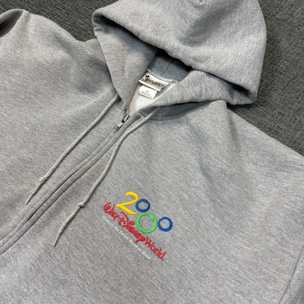 Vtg Walt Disney World Hoodie‎ Men's XXL Gray Full Zip Hoodie 2000 Y2K USA